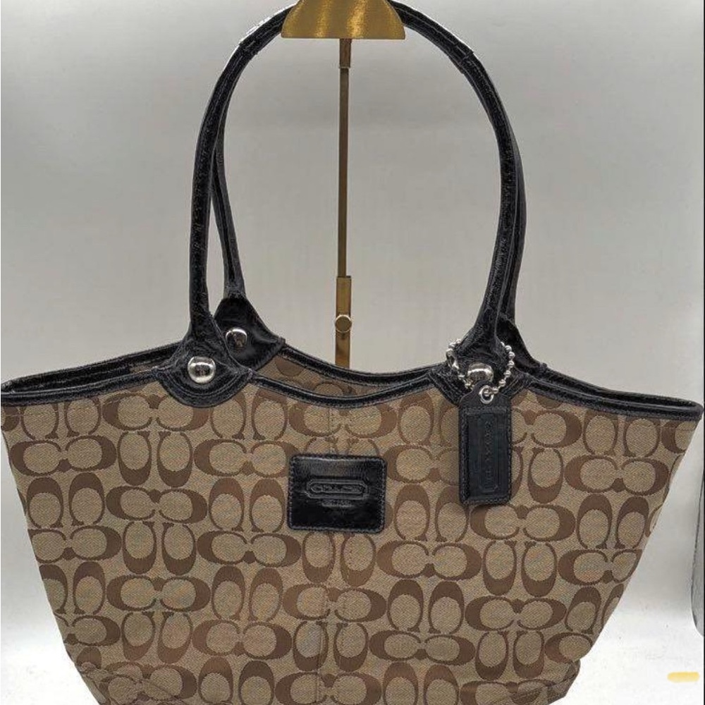 Coach Tan and Black Signature Tote